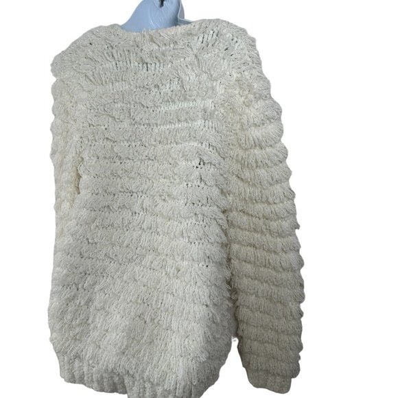 Vintage Carducci Fuzzy Sweater Womens Large Ivory Long Sleeve Chunky Vneck - Picture 5 of 15